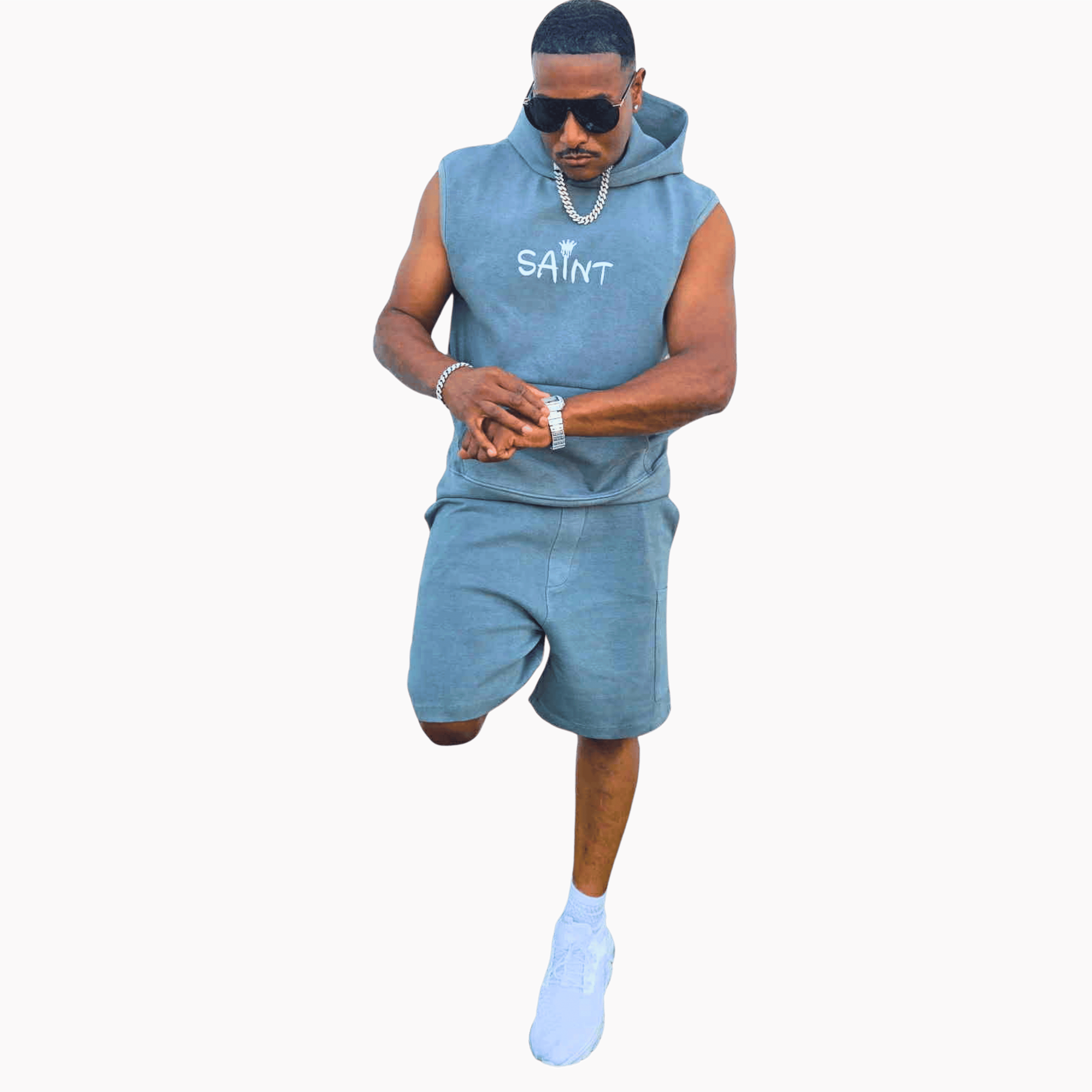 Luxury Matching Hoodie Short Set with Central "SAINT" Print