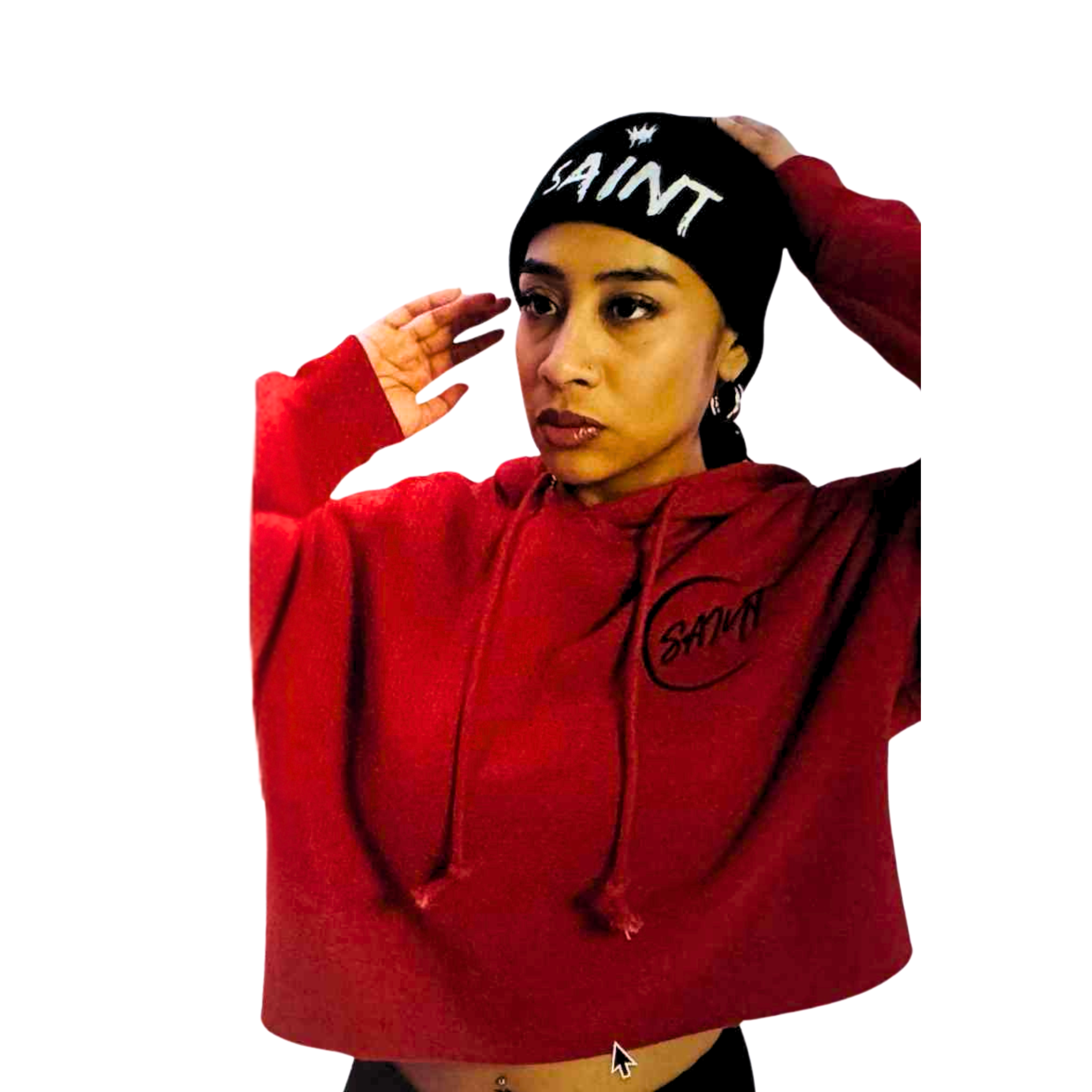 Ladies' Crop Top Hoodie with Saint Logo Emblem