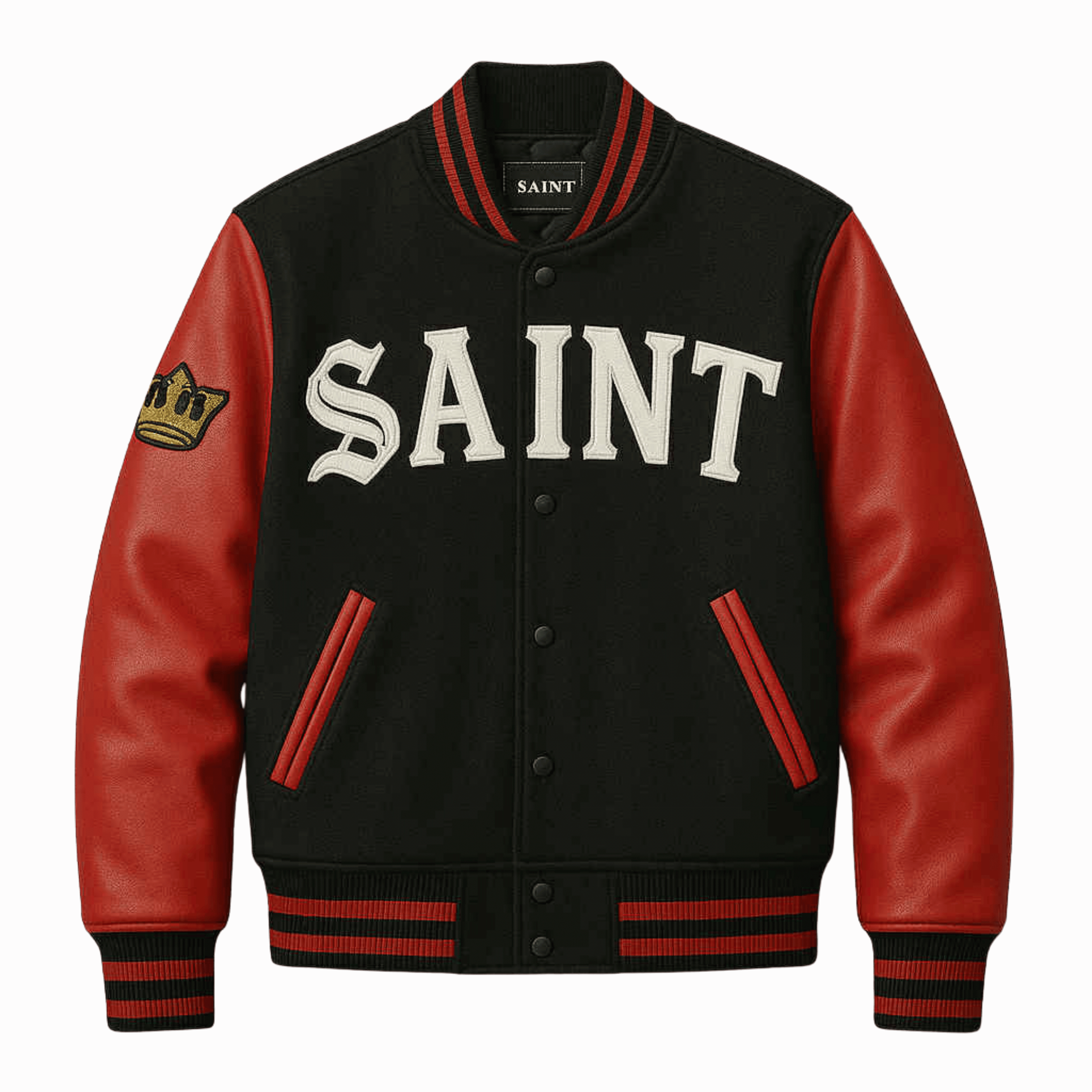 Saint Varsity Jacket | Black and Red Edition