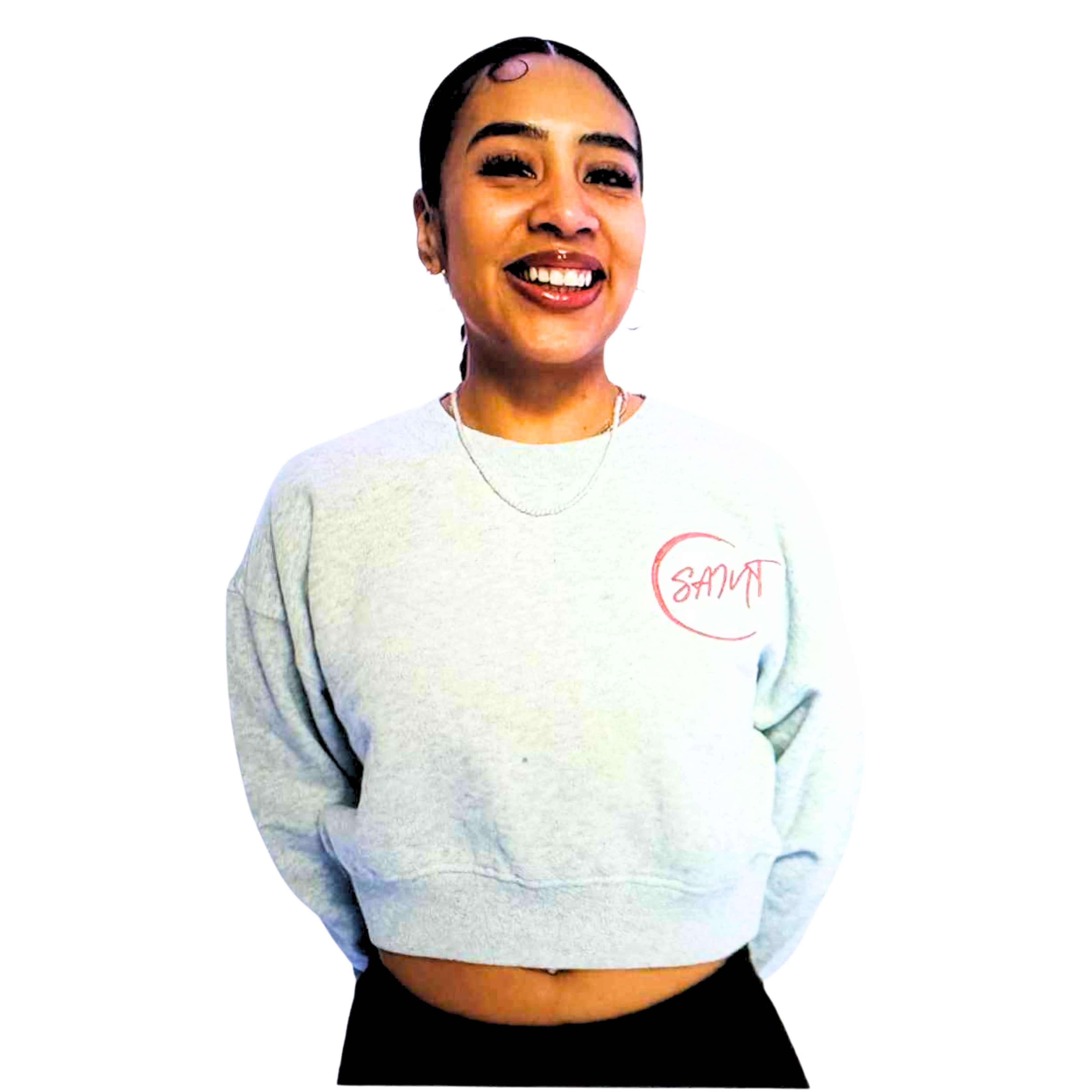 Ladies' Crop Top Sweatshirt with Saint Logo Emblem