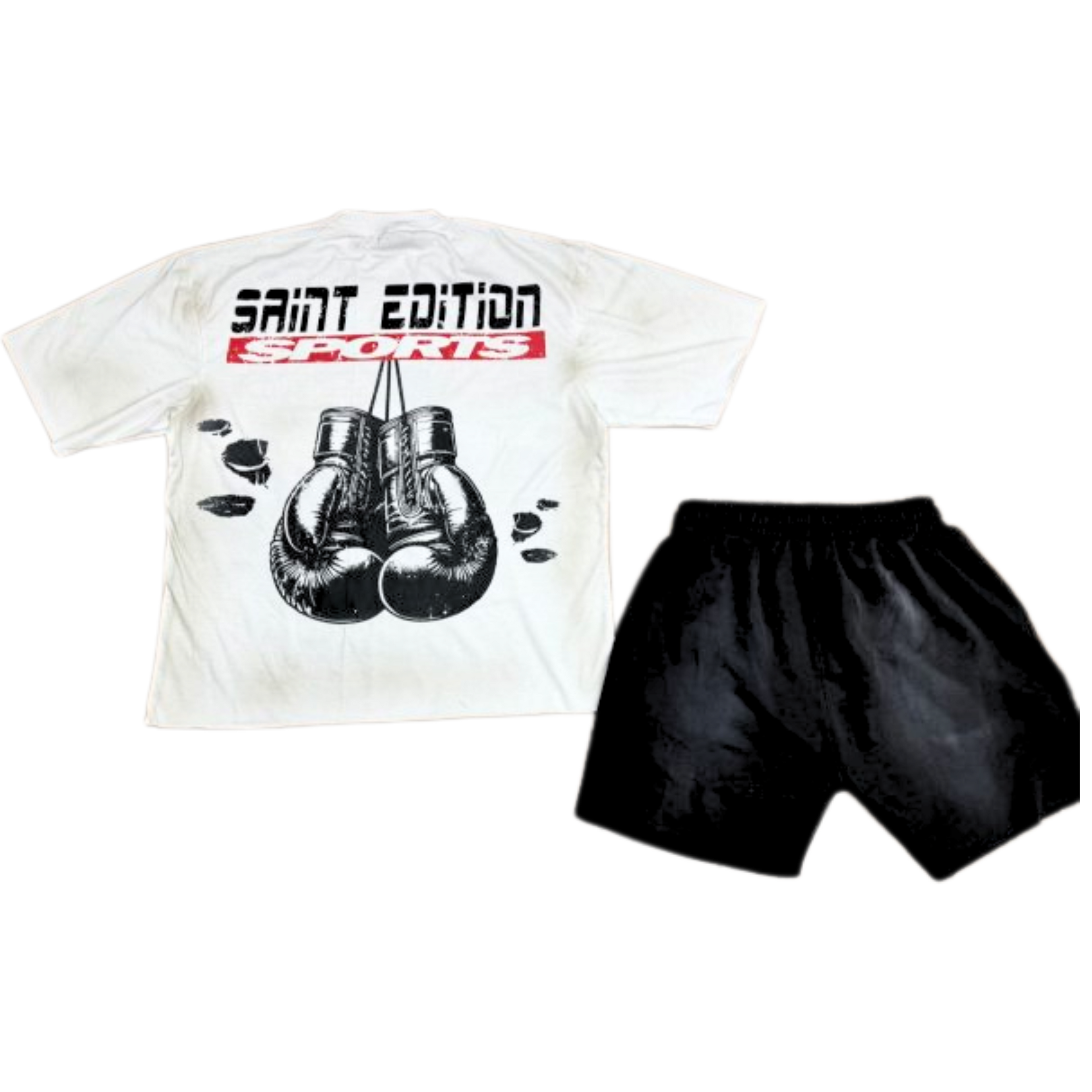 Kids' Saint Edition Sports Boxing Gloves Short Set – Black Shorts & White T-Shirt