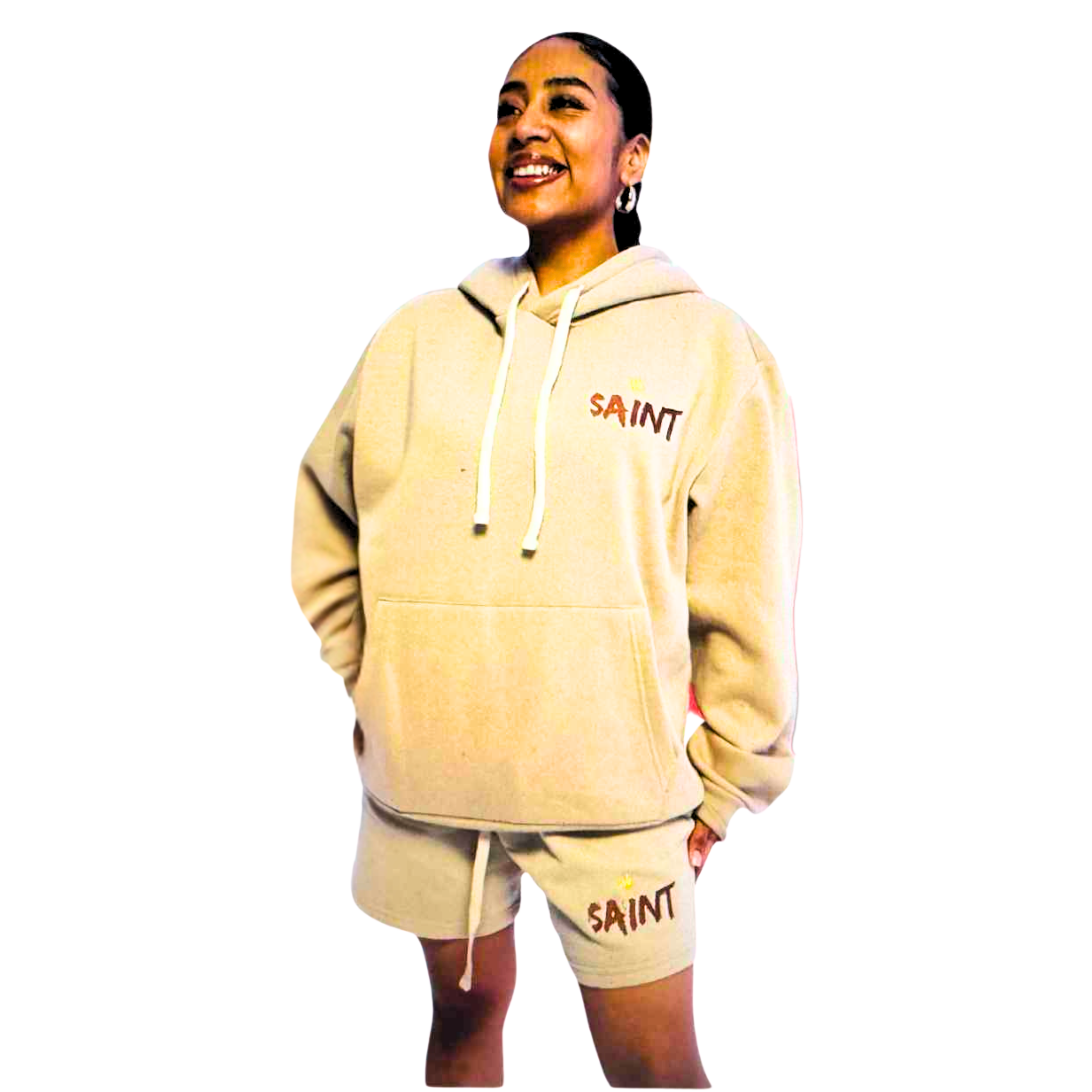 Ladies' Matching Hoodie and Shorts Set with Saint Multicolor Logo